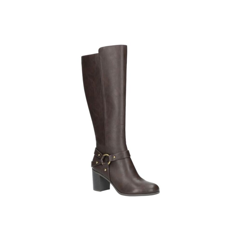 EASY STREET Womens Brown Buckle Accent Round Toe Stacked Zip-Up Heeled Boots 6.5